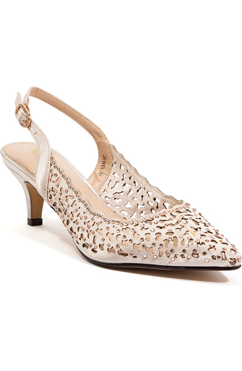 LADY COUTURE Rhinestone Laser Cut Slingback Pump, Main, color, Champagne
