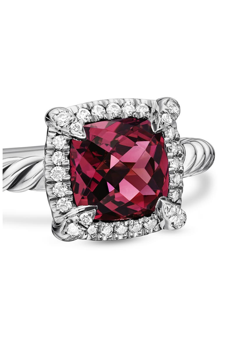 Petite Chatelaine® Pavé Bezel Ring with Semiprecious Stone and Diamonds, Alternate, color, SILVER PAVE/ RED GARNET