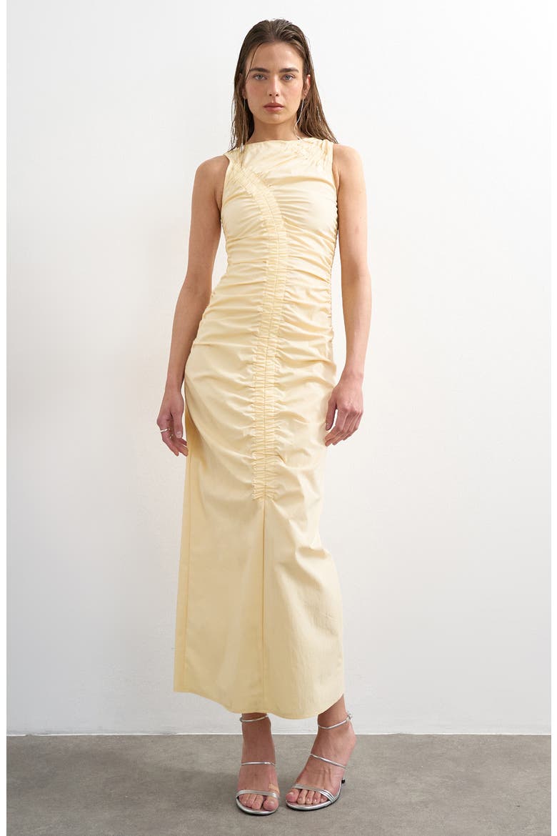 Ruched Detail Sleeveless Cotton Blend Maxi Dress, Main, color, YELLOW