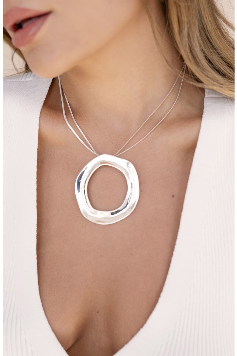 Open Circle Statement Necklace, Alternate, color, SILVER