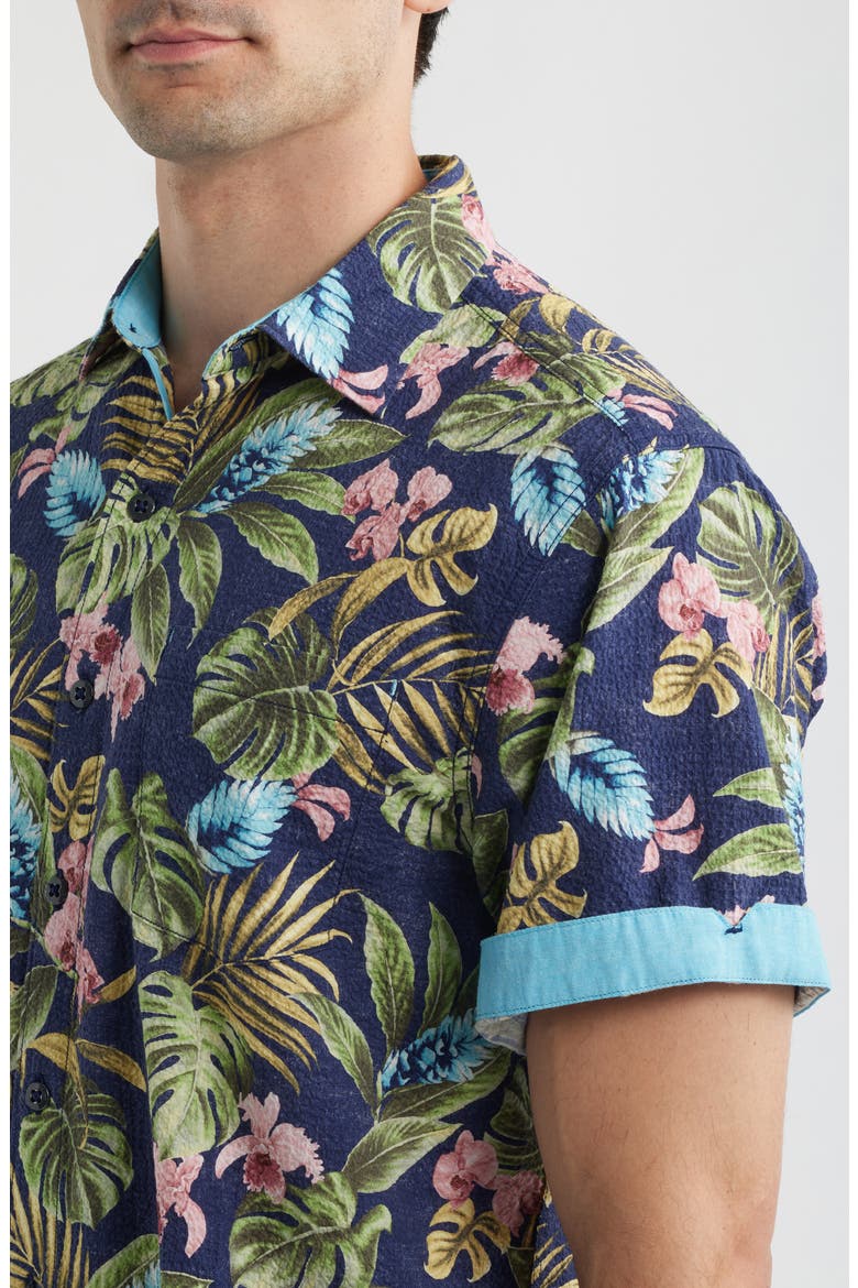 Nova Wave Selva Gardens Floral Short Sleeve Seersucker Button-Up Shirt, Alternate, color, COASTLINE