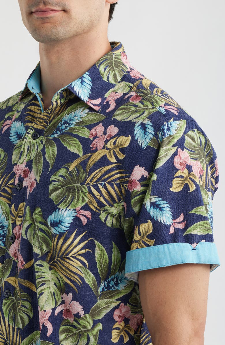 Tommy Bahama Nova Wave Selva Gardens Floral Short Sleeve Seersucker Button-Up Shirt, Alternate, color, Coastline