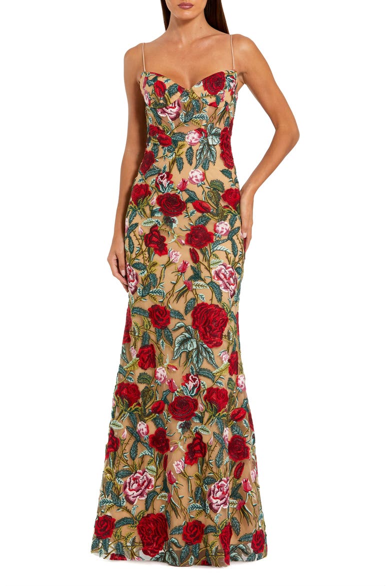 Floral Embroidered Off The Shoulder Gown, Main, color, Nude Multi