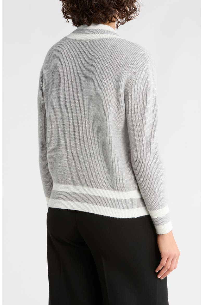 Varsity Stripe V-Neck Sweater, Alternate, color, HEATHER GREY/ CREME