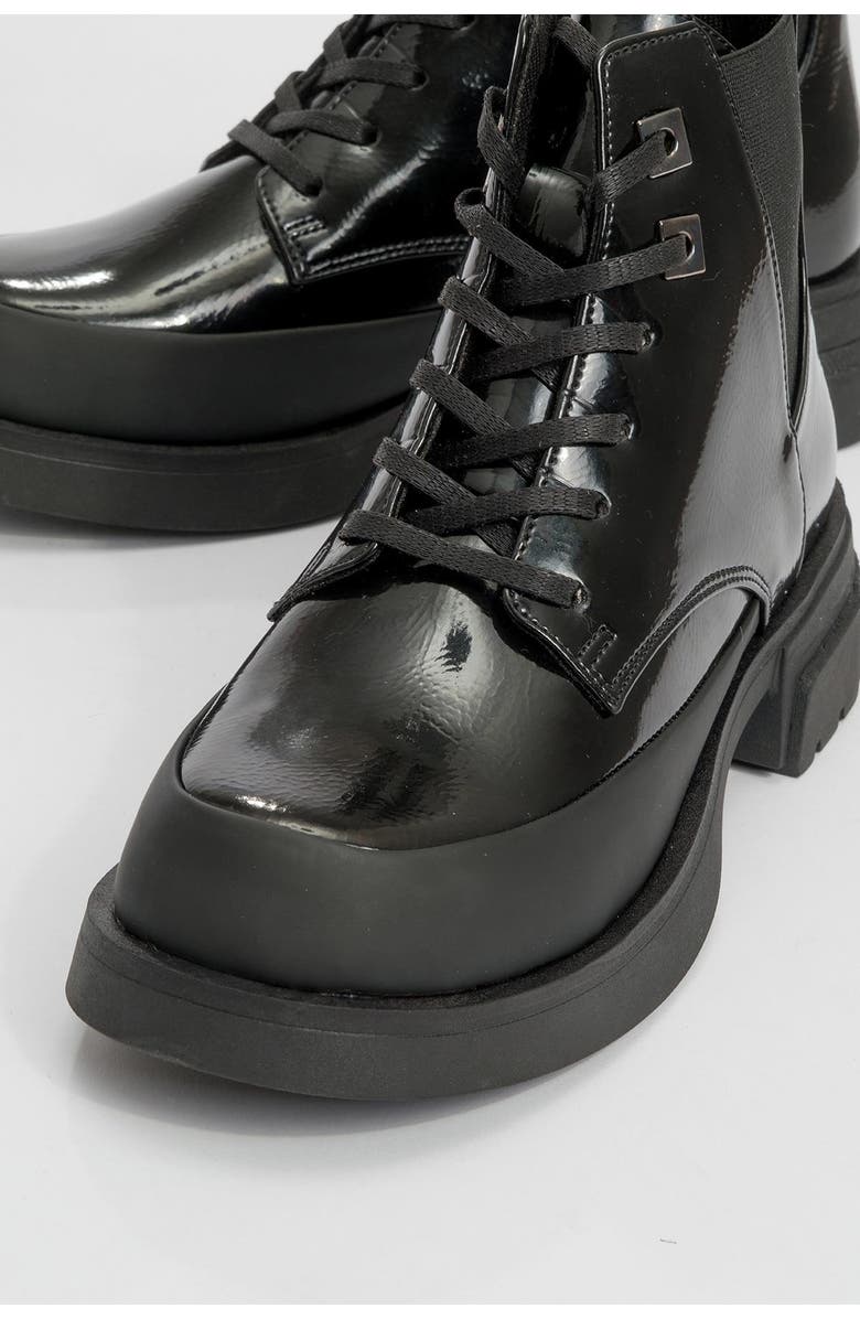 Prologue Shoes Challo Combat Boot, Alternate, color, Black Patent Faux Leather