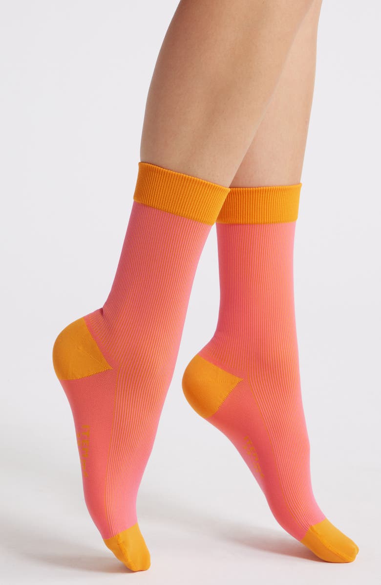 ITEM m6 Two Tone Rib Compression Crew Socks, Main, color, Lollipop