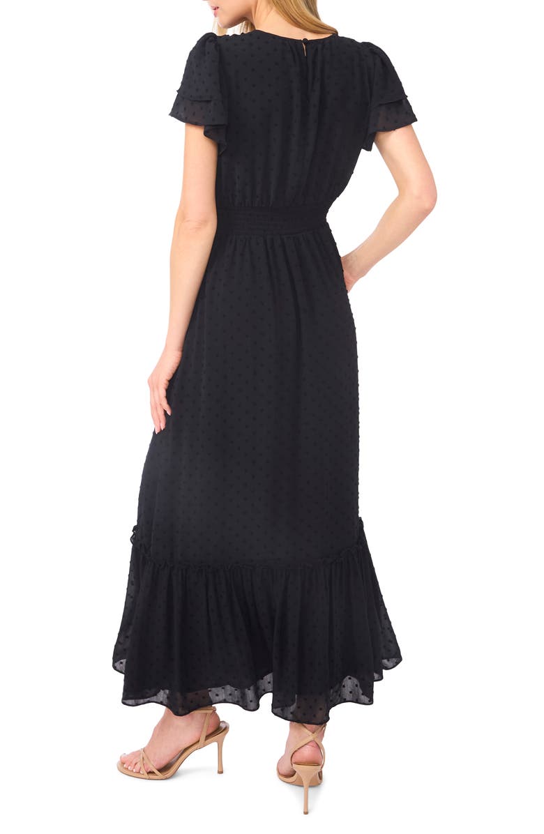 CeCe Flutter Sleeve Swiss Dot Chiffon Maxi Dress, Alternate, color, Rich Black