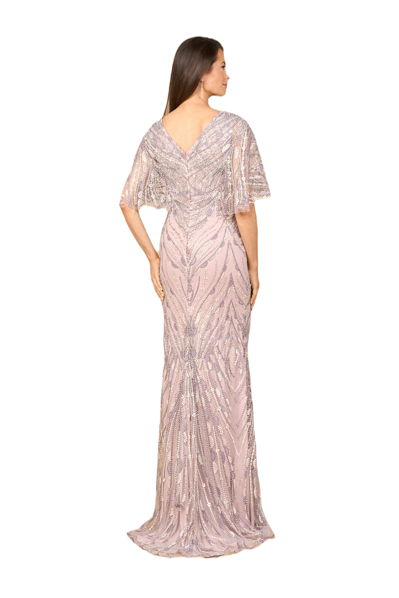 Cape Sleeve Mermaid Gown, Alternate, color, Purple