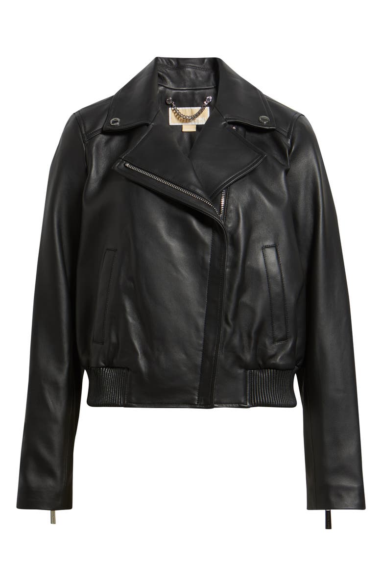 Michael Kors Moto Bomber Leather Jacket, Alternate, color, Black