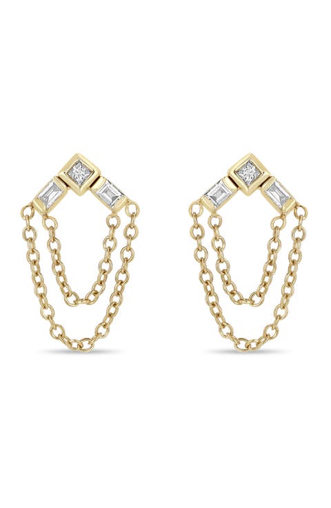 Paris 14K Gold & Diamond Chain Drop Earrings