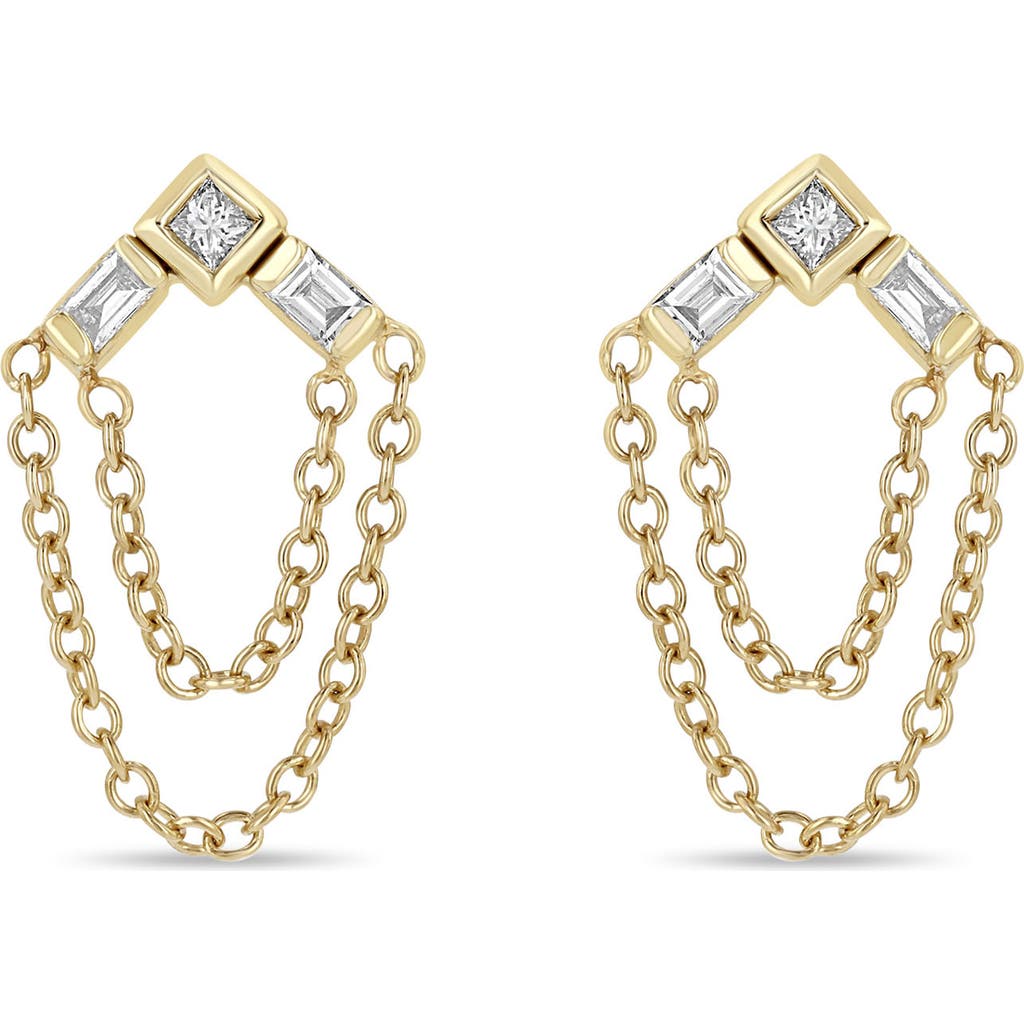 Zoë Chicco 14k Yellow Gold Paris Diamond Princess & Baguette Chain Drop Earrings In 14k Yellow Gold