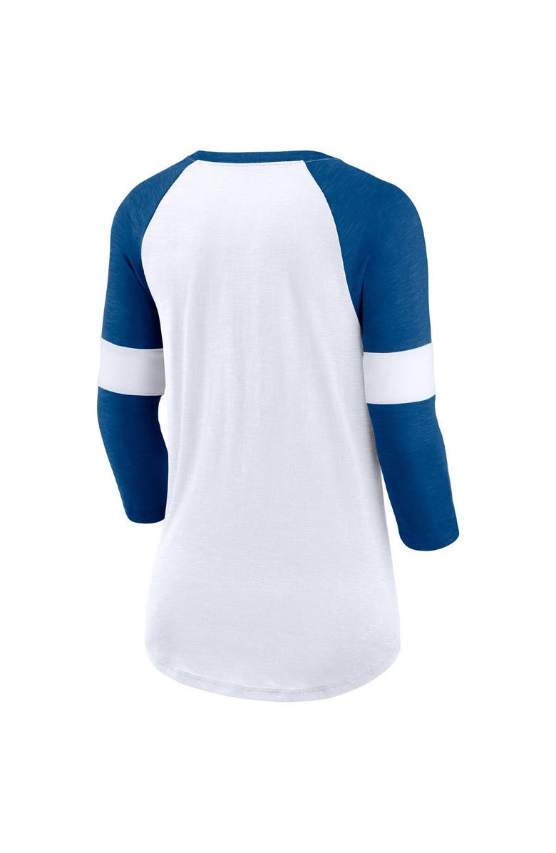 Nike Women's Nike Indianapolis Colts White/Heathered Royal Football Pride Slub 3/4 Raglan Sleeve T-Shirt, Alternate, color, 