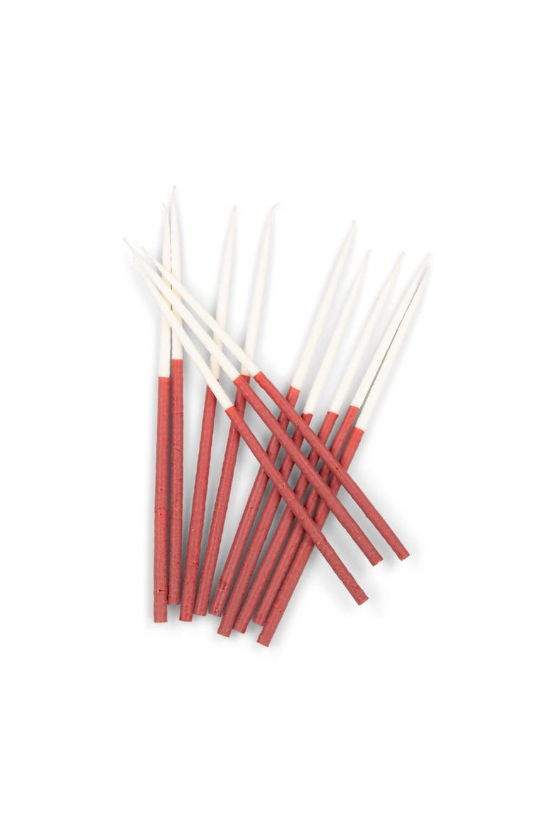 Thin Taper Candles - Two-Tone - Set of 12, Main, color, Guardsman Red, Pearl