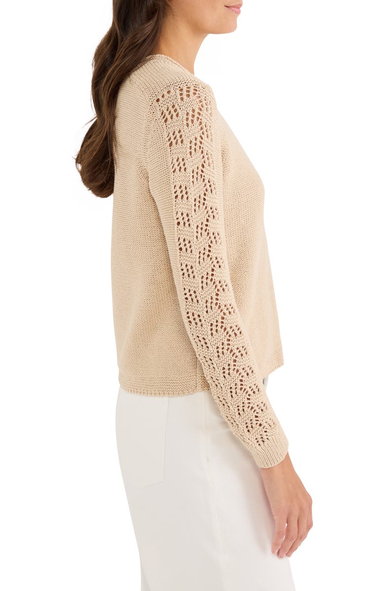 NIC+ZOE Crochet Sleeve Sweater, Alternate, color, Latte