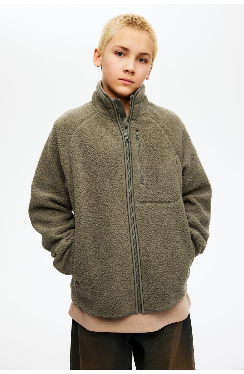 H&M Teddy Jacket, Main, color, Khaki Green