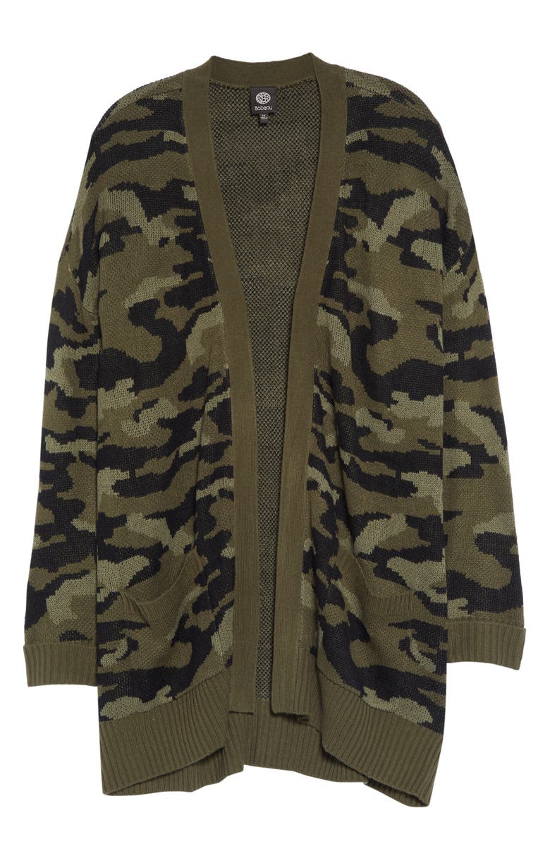 Bobeau Camo Open Front Cardigan, Alternate, color, 