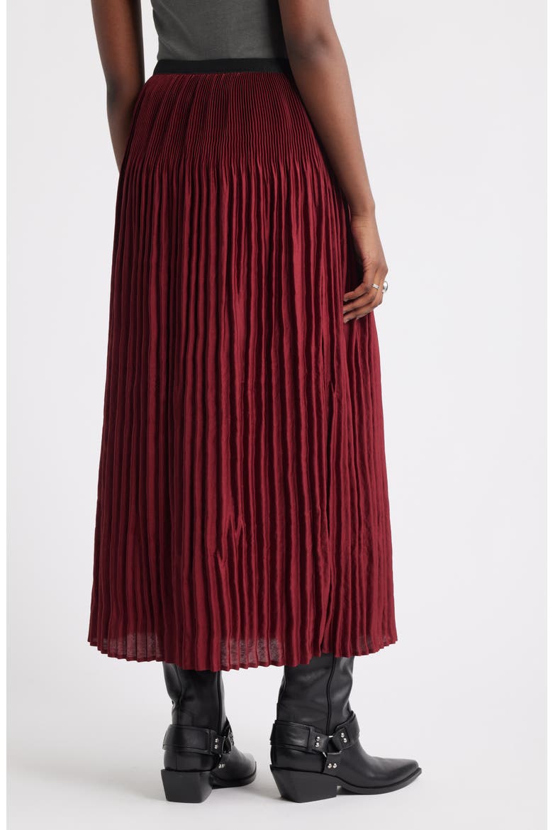 Pleated Satin Midi Skirt, Alternate, color, RED GRAPE