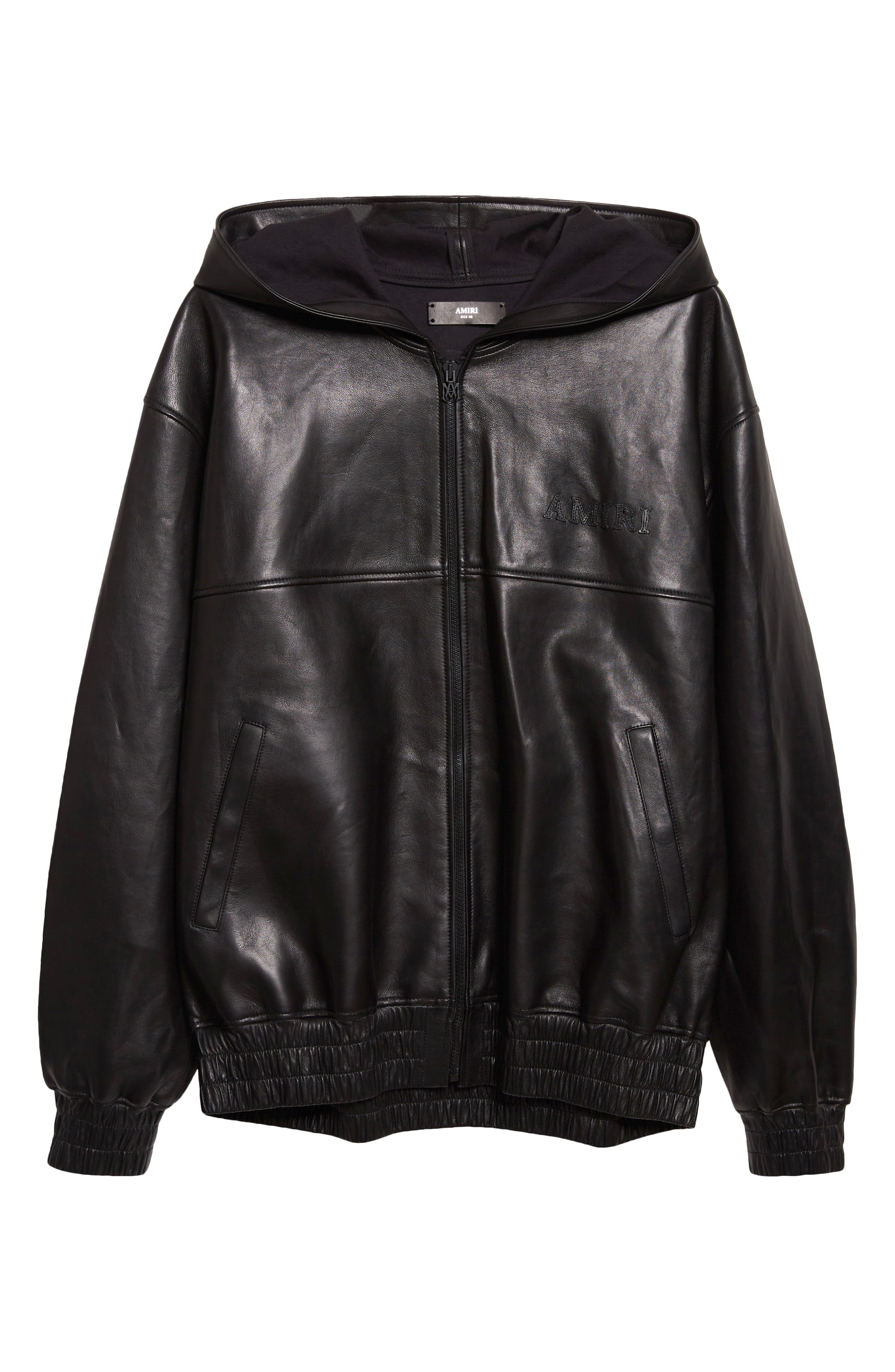 Oversize Hooded Lambskin Leather Zip Jacket (Men) | Nordstrom