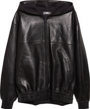 AMIRI Oversize Hooded Lambskin Leather Zip Jacket