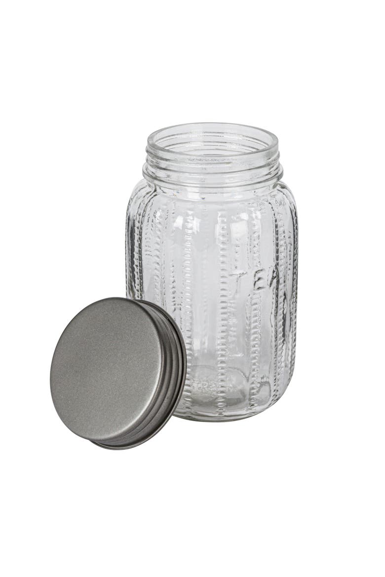 Embossed Glass Jar with Metal Lid "Tea", Clear, Alternate, color, Clear