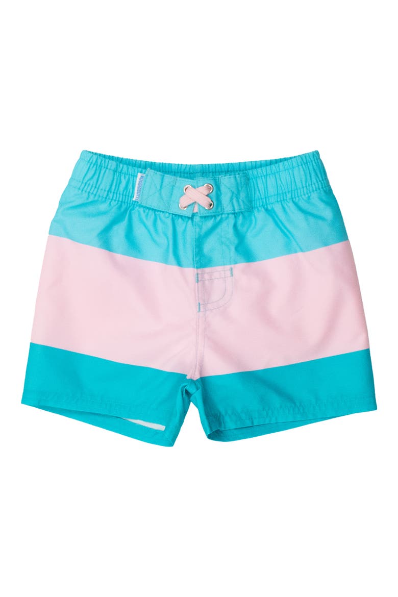Kids' Neon Pool Party Colorblock Swim Trunks, Main, color, BLUE