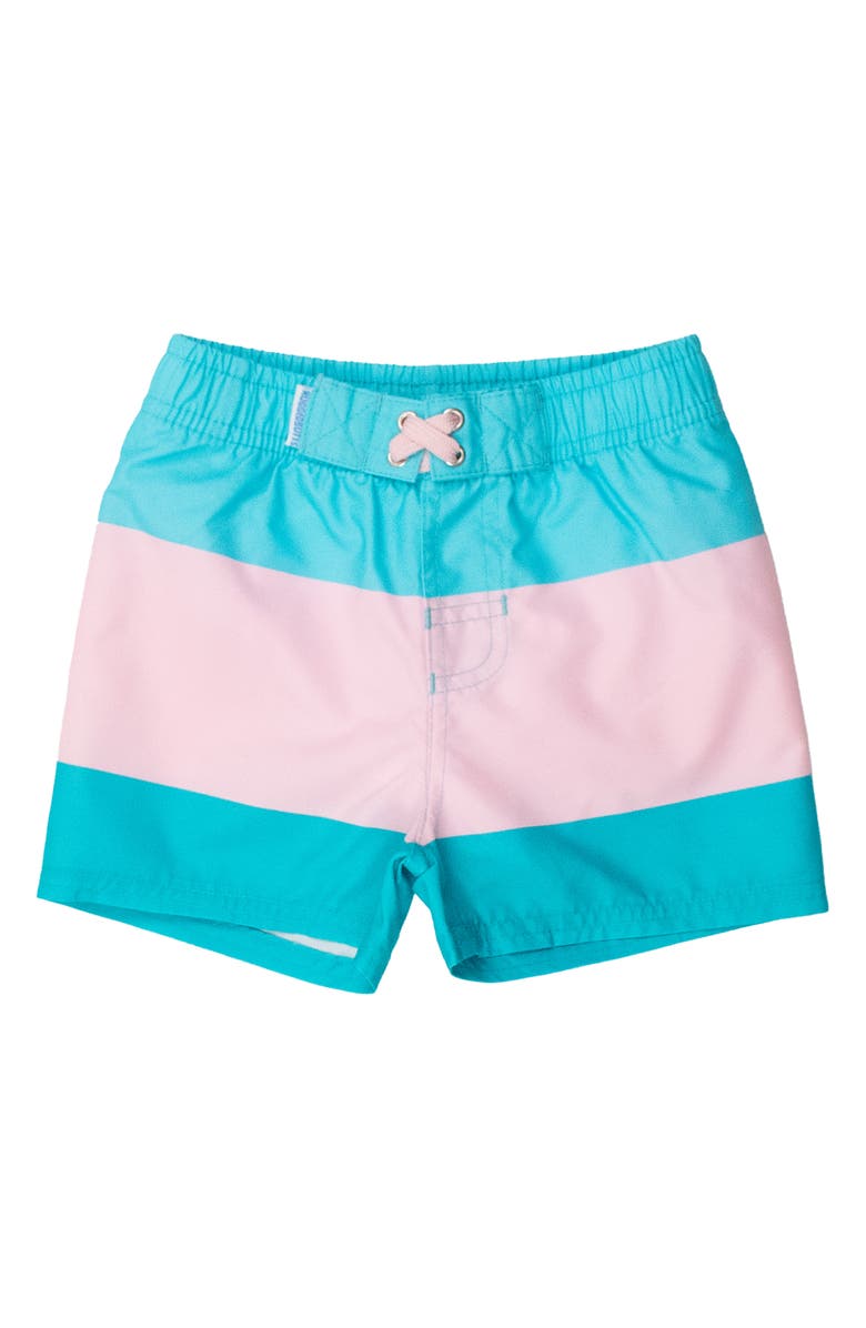 RuggedButts Kids' Neon Pool Party Colorblock Swim Trunks, Main, color, Blue