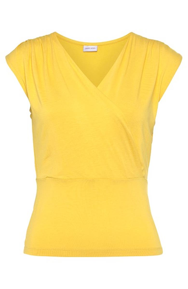 LASCANA Women's Wrap Look Top, Alternate, color, Yellow