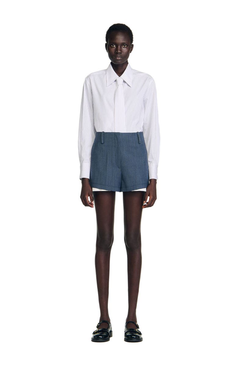 SANDRO Striped layered shorts, Alternate, color, Blue