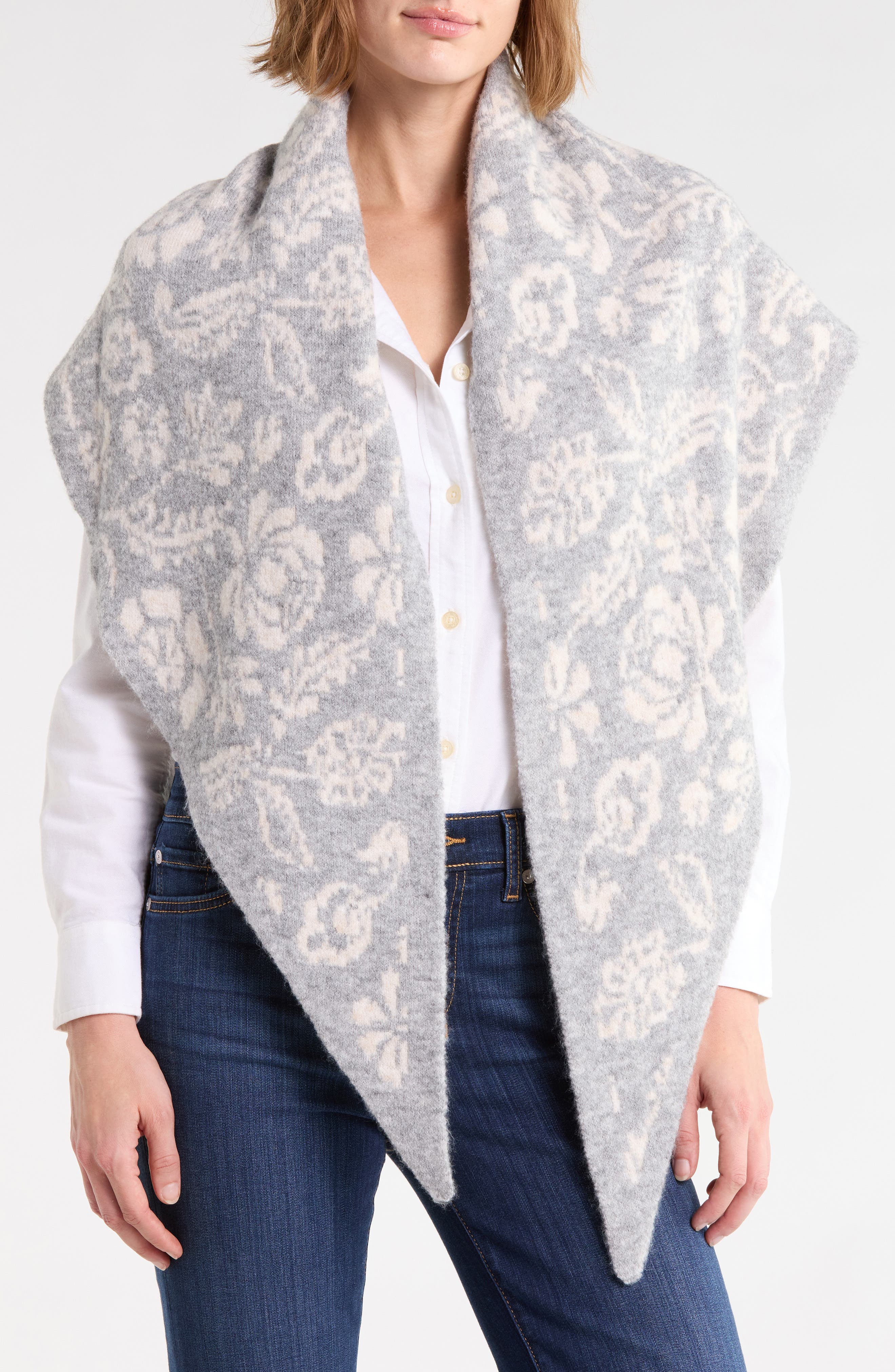 Folk Floral Jacquard Triangle Scarf