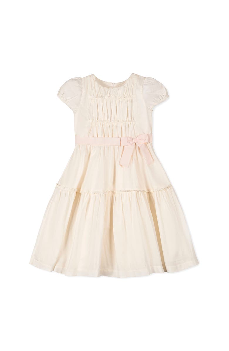 Hope & Henry Kids' Organic Puff Sleeve Tiered Party Dress, Main, color, Natural With Pink