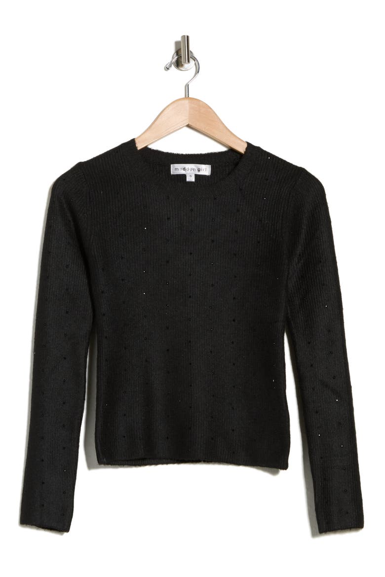 Rhinestone Ribbed Crop Sweater, Alternate, color, BLACK COMBO