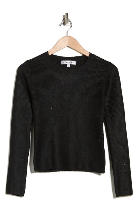 Rhinestone Ribbed Crop Sweater