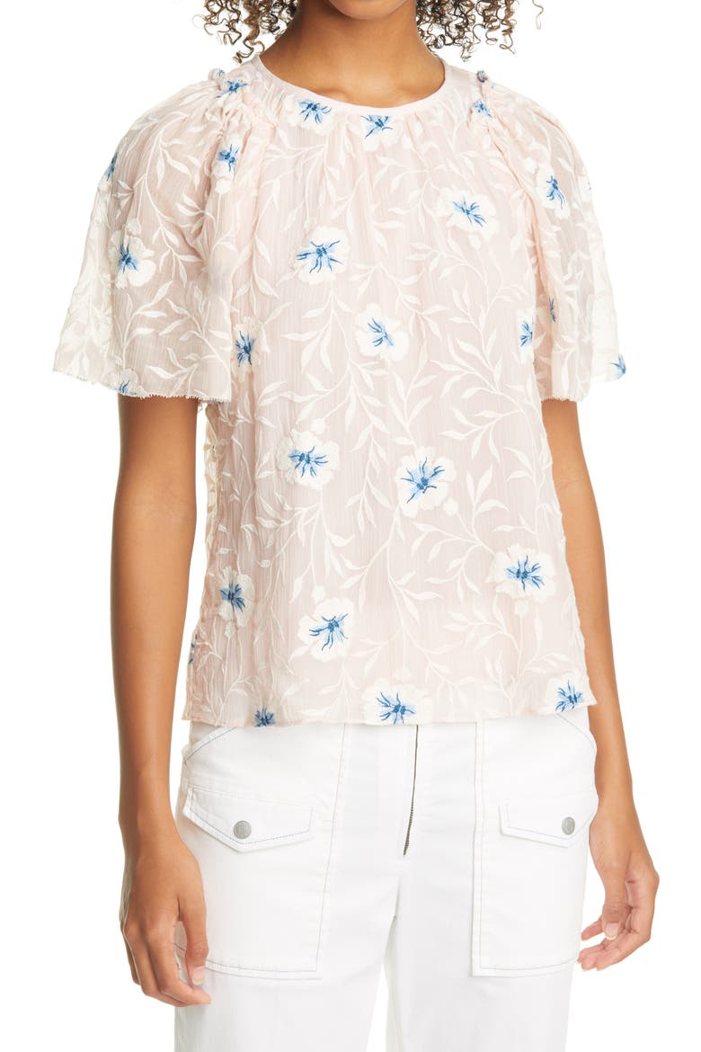 Trellis Embroidered Top, Main, color, PEACH COMBO