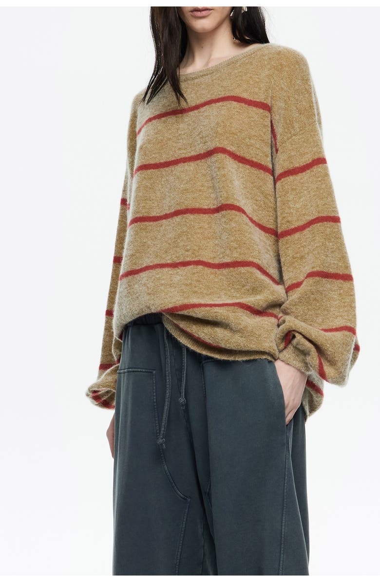 Bimba y Lola Striped Mohair Sweater, Main, color, Light Khaki