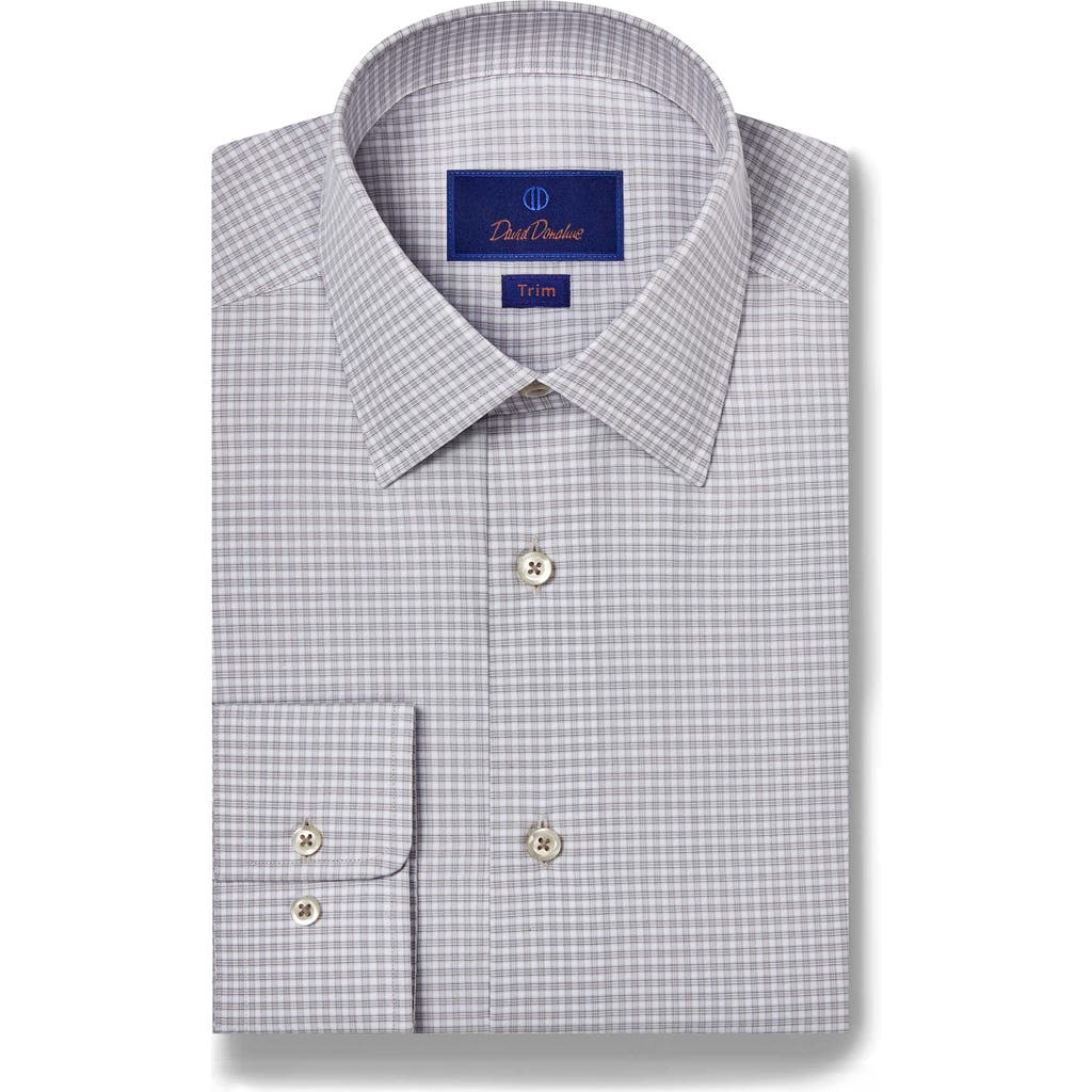 David Donahue Trim Fit Dobby Microcheck Dress Shirt In Pearl/white
