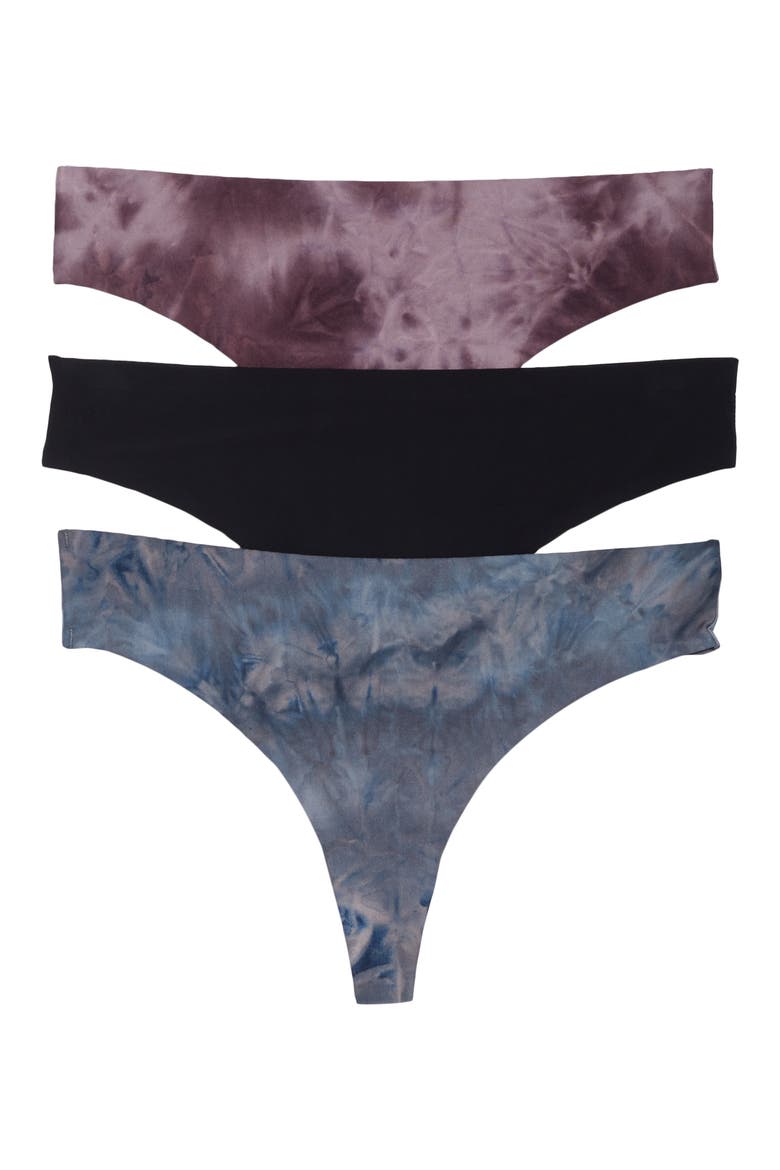 Intimates Skinz 3-Pack Thong, Main, color, BLACK/ THISTLE/ CASTLE ROCK
