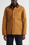 Drake's Check Lined Cotton Canvas Welder Chore Jacket