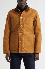 Drake's Check Lined Cotton Canvas Welder Chore Jacket