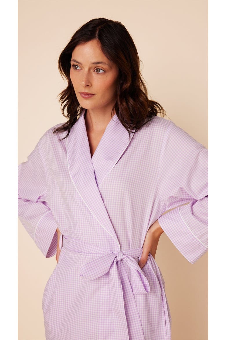 Luxe Pima Shawl Collar Robe, Alternate, color, Classic Gingham Lavender