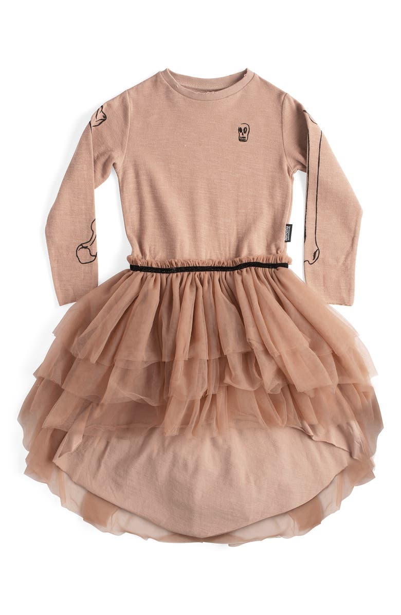 Nununu Kids' Long Sleeve Cotton & Tulle High-Low Dress, Main, color,