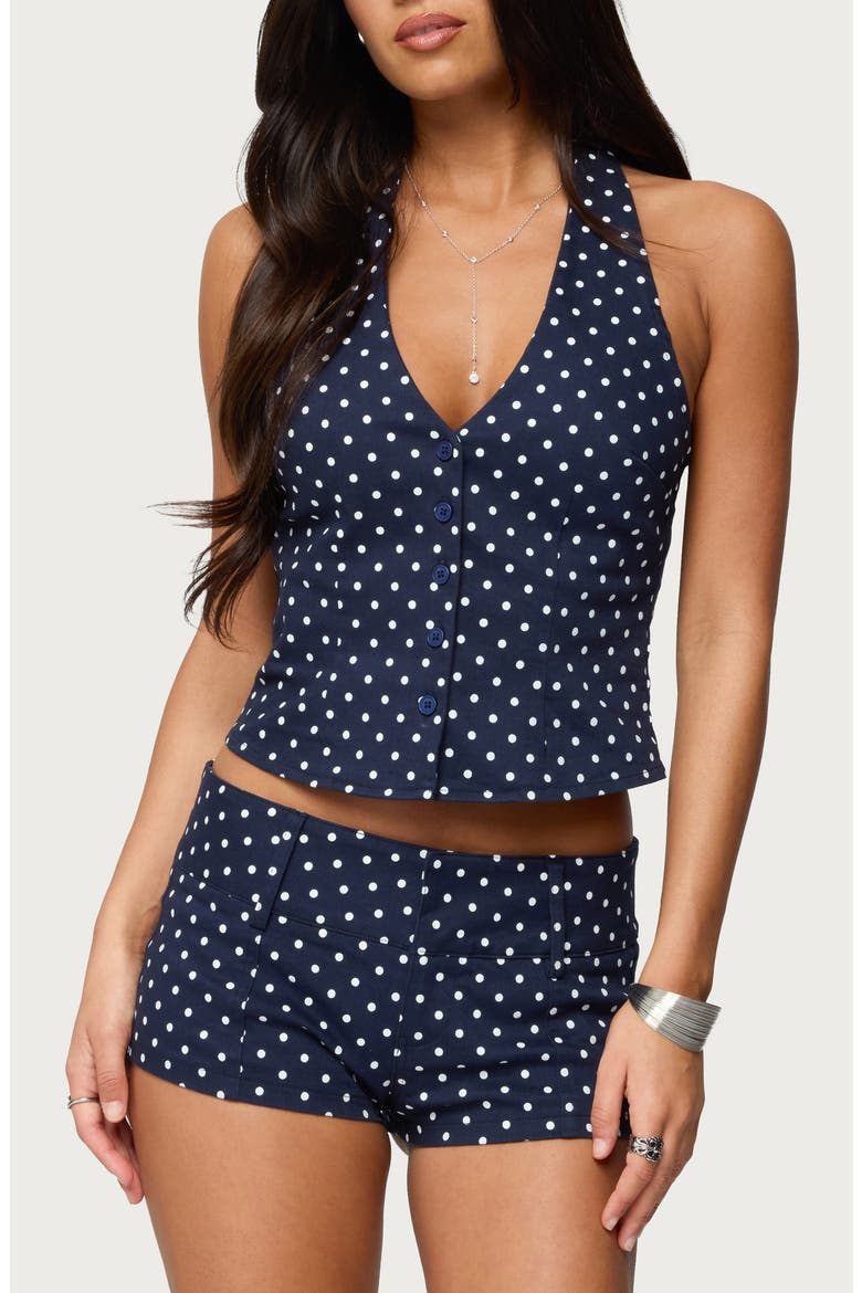 Twyla Dot Halter Top, Main, color, NAVY-AND-WHITE