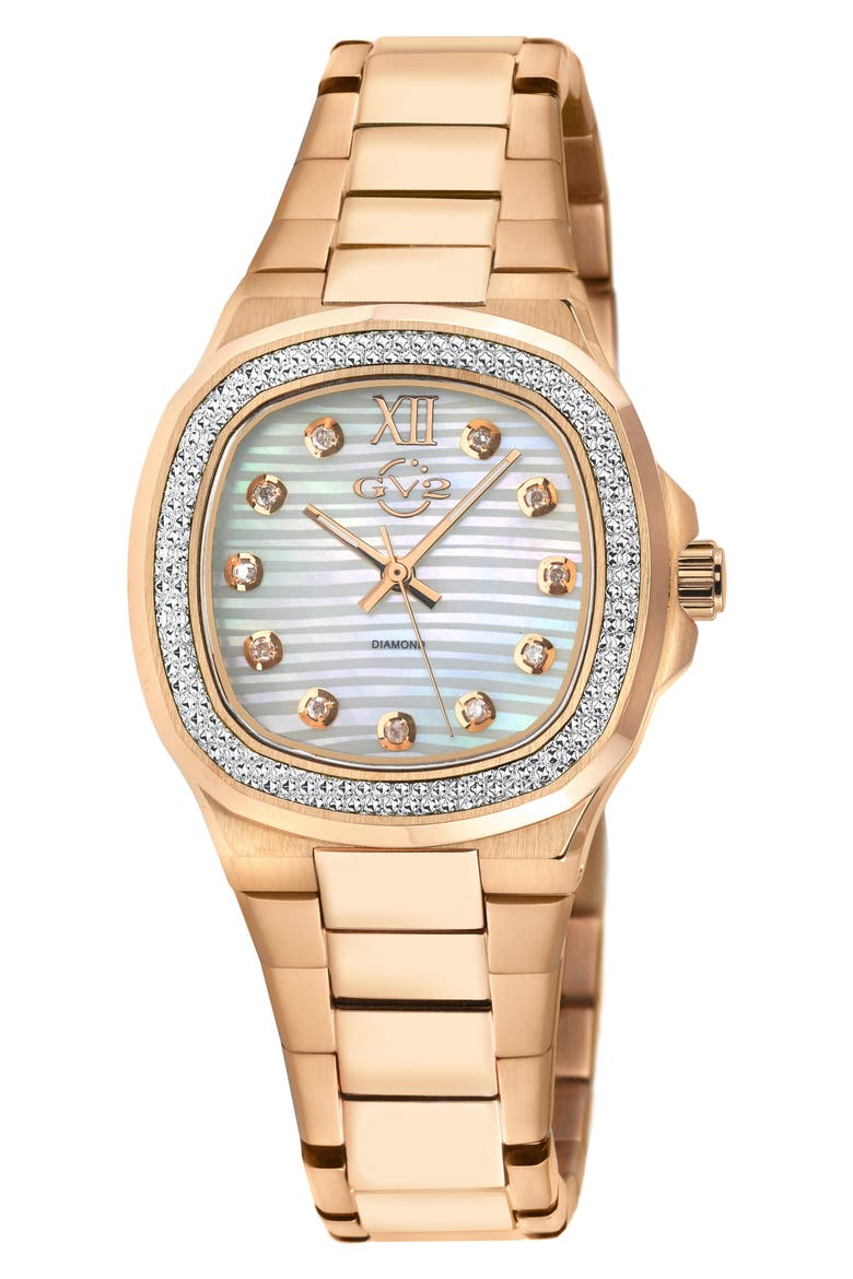 Potente White Mother of Pearl Dial Diamond Bracelet Watch, 33mm - 0.132ct., Main, color, ROSE GOLD