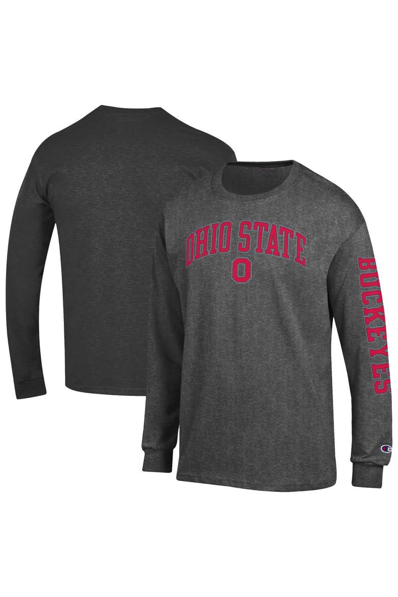 Men's Champion Charcoal Ohio State Buckeyes Arch Over Logo Long Sleeve T-Shirt, Main, color, Charcoal
