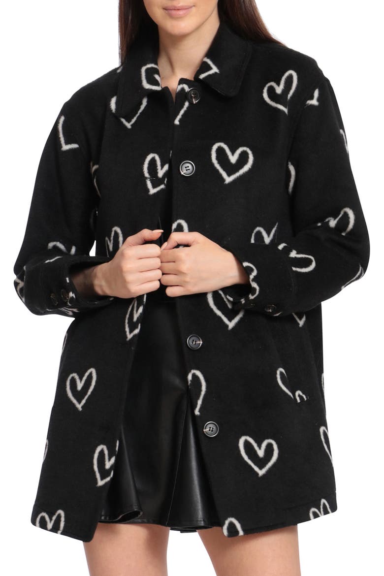 Heart Jacquard Coat, Main, color, BLACK AND WHITE HEART