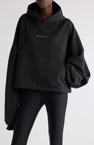 Balenciaga Crystal Logo Crop Cotton Archetype Fleece Hoodie