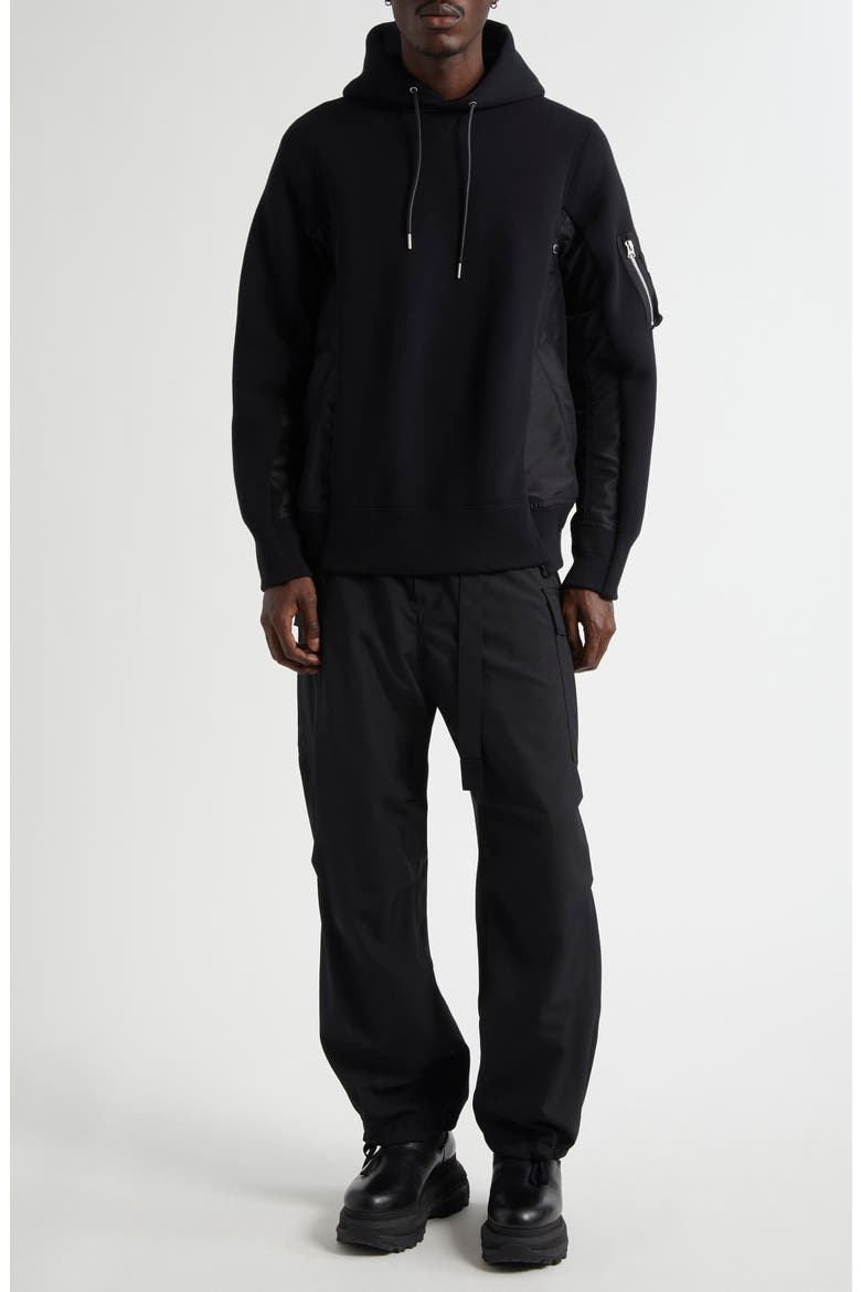 Sponge Sweat Mixed Media Hoodie, Alternate, color, BLACK/ BLACK 002