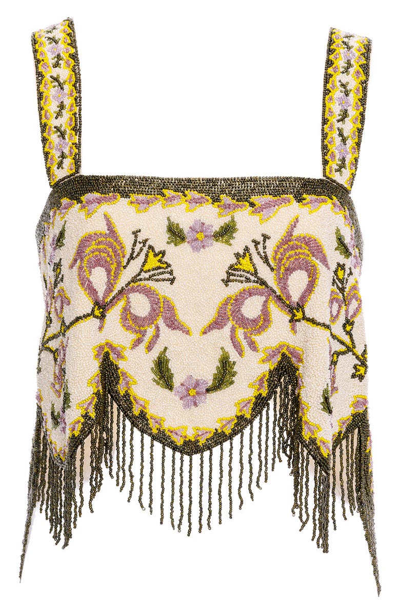 Agua Bendita Aida Aura Embellished Beaded Fringe Cover-Up Top, Alternate, color, Yellow Multi