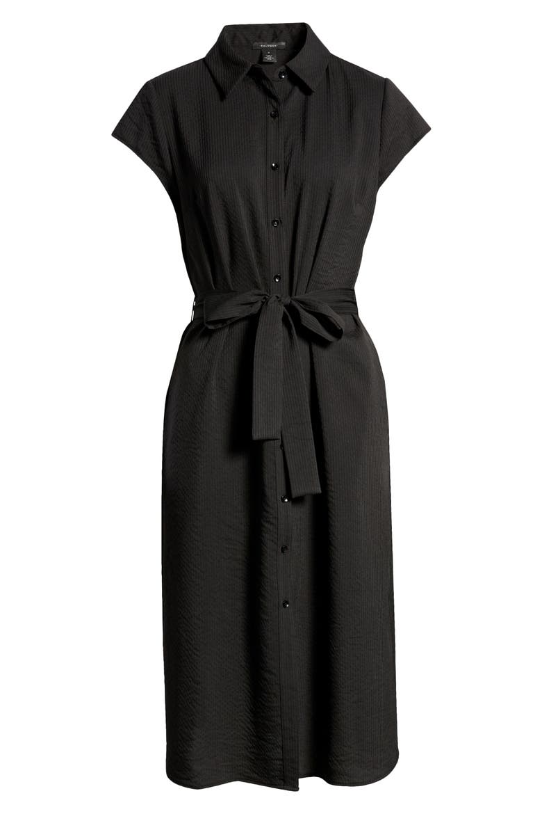 Textured Tie Waist Shirtdress, Alternate, color, BLACK