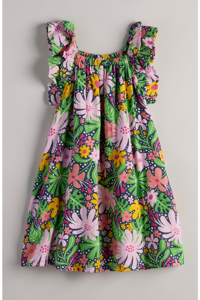 Kids' Double Ruffle Dress, Main, color, NAVY TROPICAL FLORAL