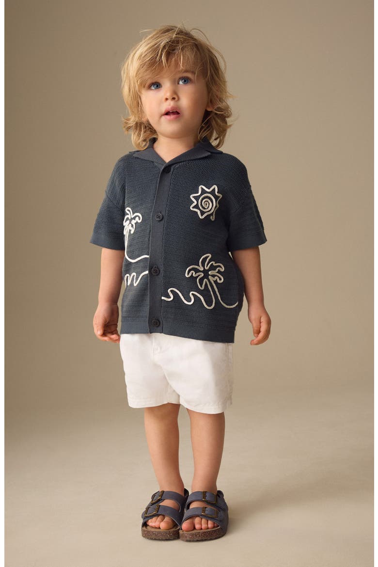 Kids' Beach Scene Knit Button-Up Shirt, Alternate, color, GREY